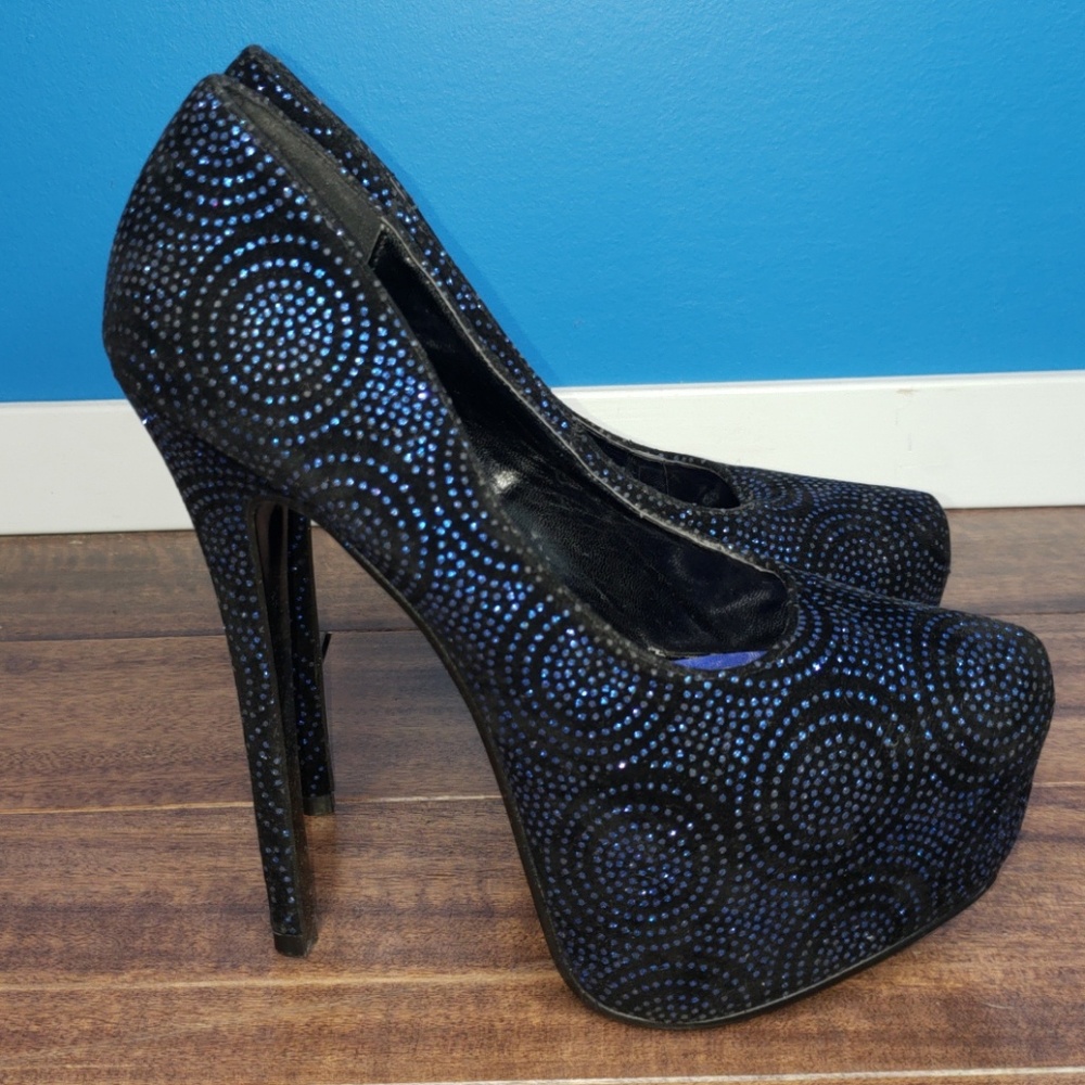 Alba Black 6 1/2" Stilettos w/Blue Crystal Circles